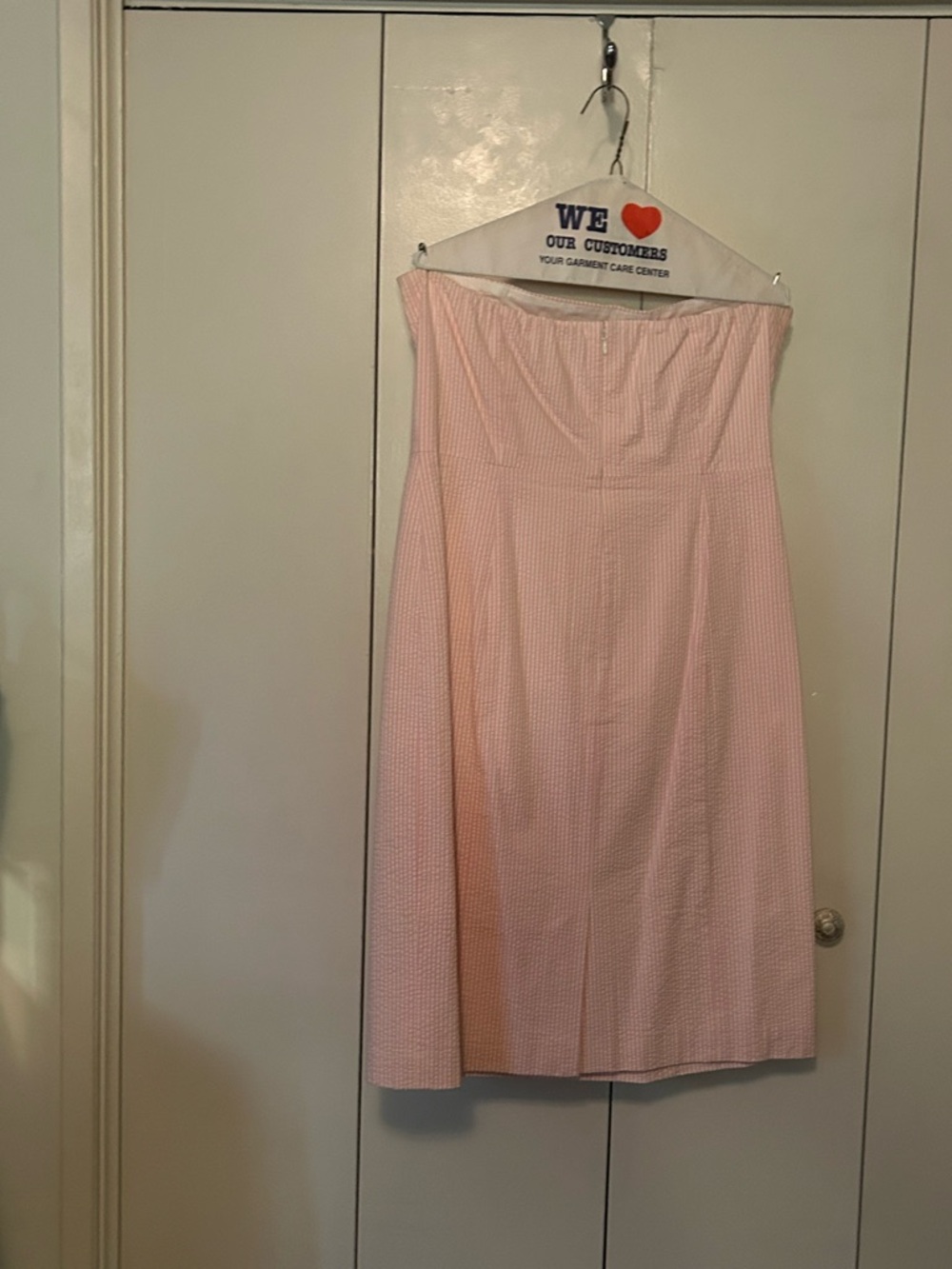 J. Crew Strapless Pink Seersucker Midi Dress